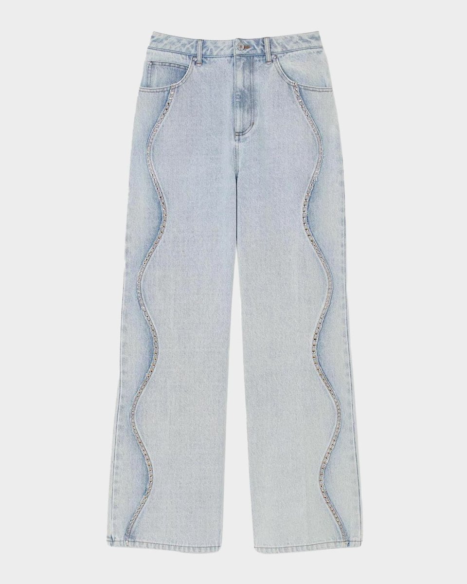 Wavy Embellished Wide-Leg Jeans